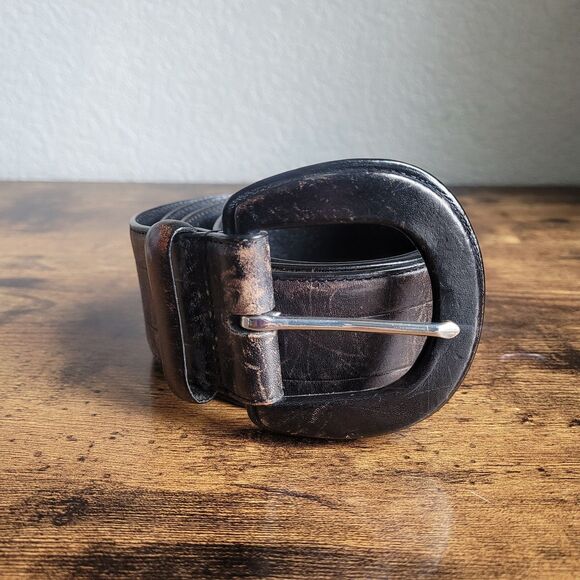 Lauren Ralph Lauren Genuine Leather Womens Belt Distressed Brown Wide Size Large - Picture 1 of 7
